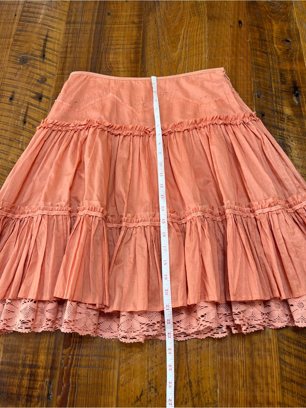 Gianni Bini Peachy Pink Color Boho Tiered A-Line Skirt Size 2 - Picture 9 of 15